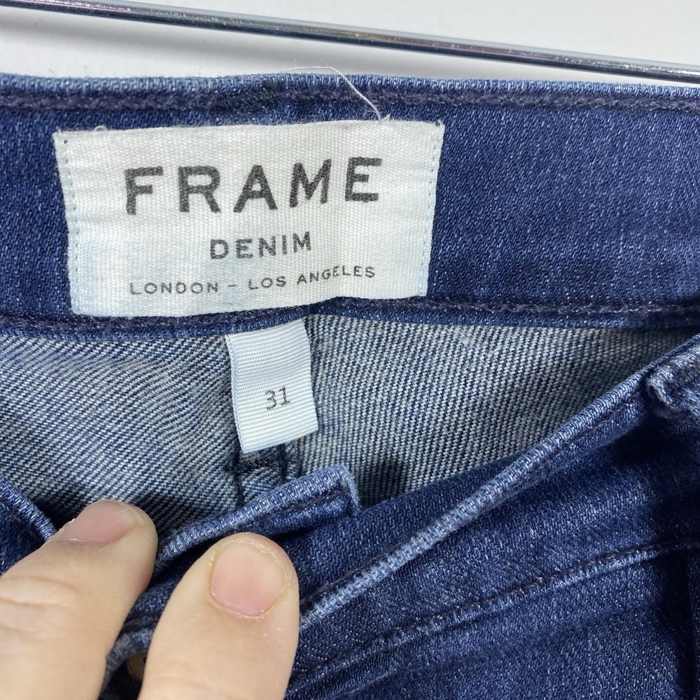 Frame Le High Straight Jeans Womens 31 Blue Delancy Raw Hem Casual Classic - Picture 5 of 8